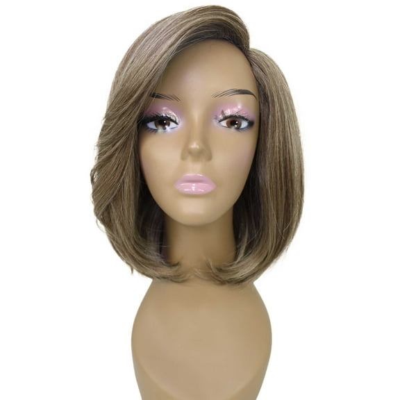 LUXLUXE Kennedy Straight Layer 12 in Long Full Wig Full Cap Wig, Heat Resistant Fibers, Brown and Blonde Highlights