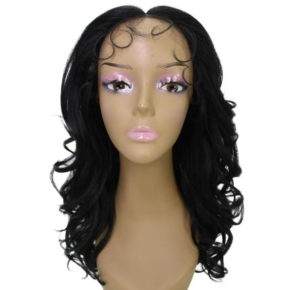 LUXLUXE Kiara Wavy Layered 18 in Long T Part Lace Front Wig, Heat Resistant Fibers, Black Color
