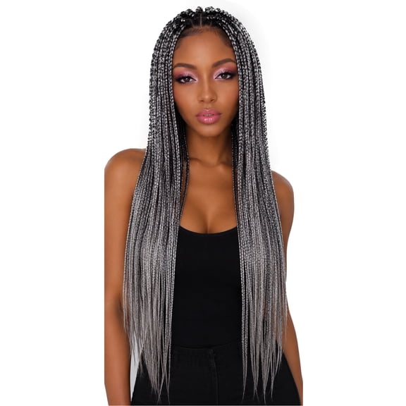 LUXLUXE Layla Straight 27.5 Inch Long 4X4 Hand-Tied Lace Braid Wig, Heat Resistant Fiber,Grey