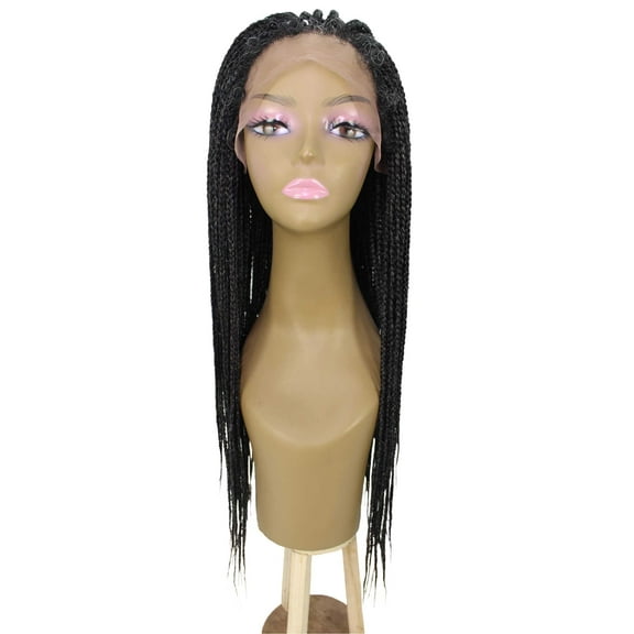 LUXLUXE Layla Straight 27.5 Inch Long 4X4 Hand-Tied Lace Braided Wig, Heat Resistant Fiber, 20+ Shades of Natural, Dip Dyed, & Blended Colors (#280 - Salt & Pepper Grey)