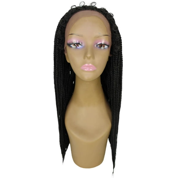 LUXLUXE Layla Straight 27.5 Inch Long 4X4 Hand-Tied Lace Braided Wig, High-Quality Heat Resistant Fiber, 20+ Shades of Natural, Dip Dyed, & Blended Colors (#1B - Natural Black)