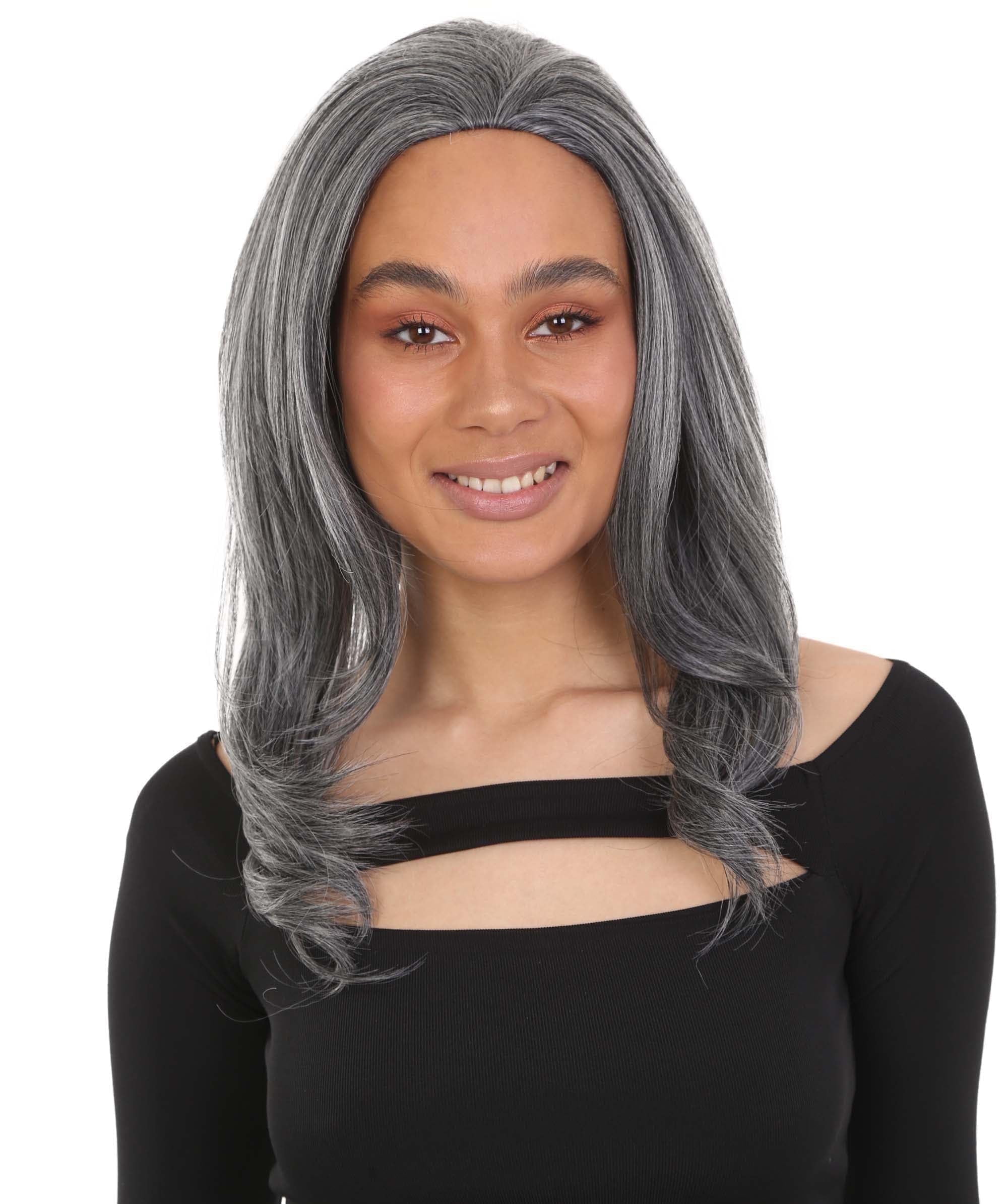 LUXLUXE Leal Curly Layered 18.5 in Long Half Wig Mix Human Hair and Synthetic Fibers, Ash Gray Color
