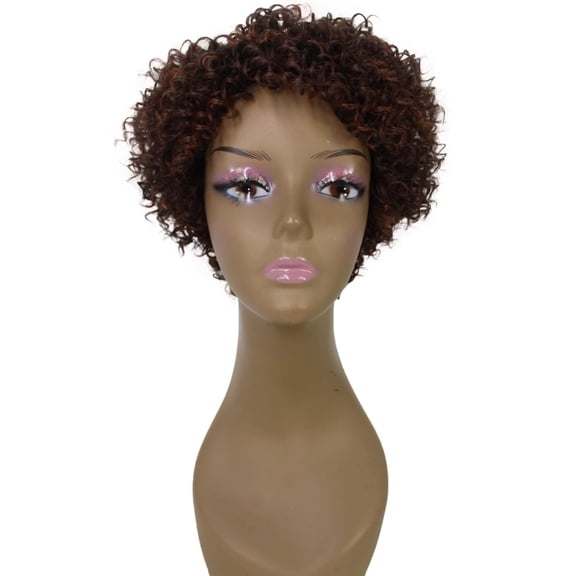 LUXLUXE Leila Curly Kinky 11 in Long Full Wig No Lace Wig, Heat Resistant Fibers, 16+ Shades of Natural, Dip Dyed, & Blended Colors