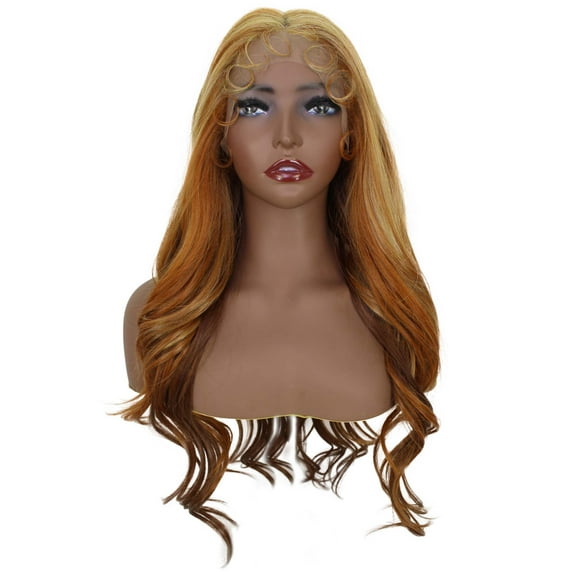 LUXLUXE Liza 27.5” Mid-part HD Lace Front Long Wavy Natural Looking Wig With Pre-cut Baby Hair, Heat Resistant Fibers, (Strawberry Blonde)