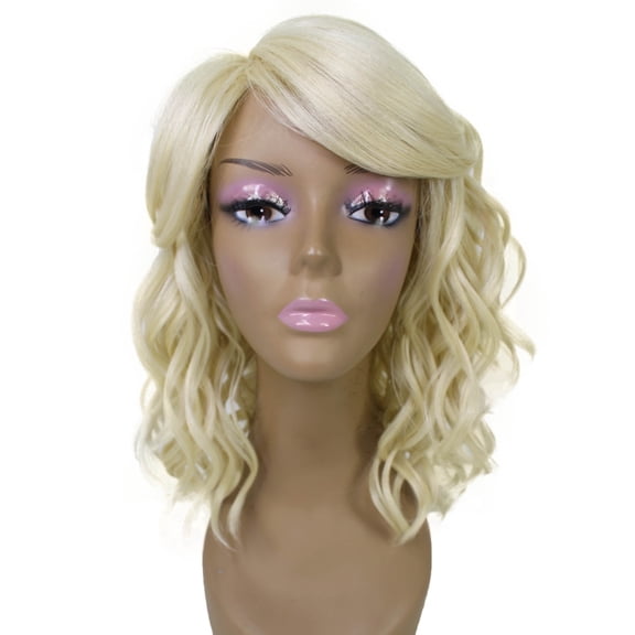 LUXLUXE Madison 14" Layered Full Wig Synthetic Should Length Wavy Wig with Side Swept Bangs for Party Daily Wears, Light Blonde