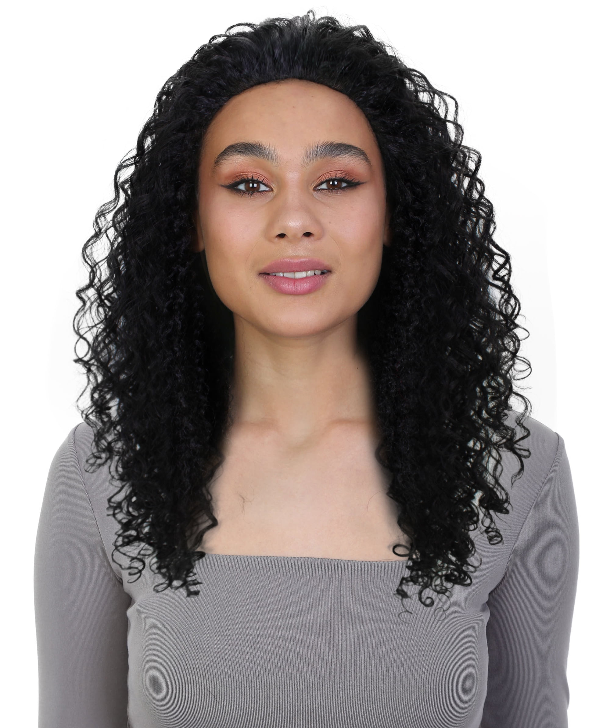LUXLUXE Makayla Curly Body Waves 22 in Long Half Wig Full Cap Wig, Heat Resistant Fibers, Natural Black