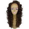 thumbnail image 1 of LUXLUXE Mariah Curly 16 Inch Long 7x4 Hand-Tied Lace Front Wig, Heat Resistant Fiber, 20+ Shades of Natural, Dip Dyed, & Blended Colors (#F4/27 - Brown with Golden Highlights, 1 of 8