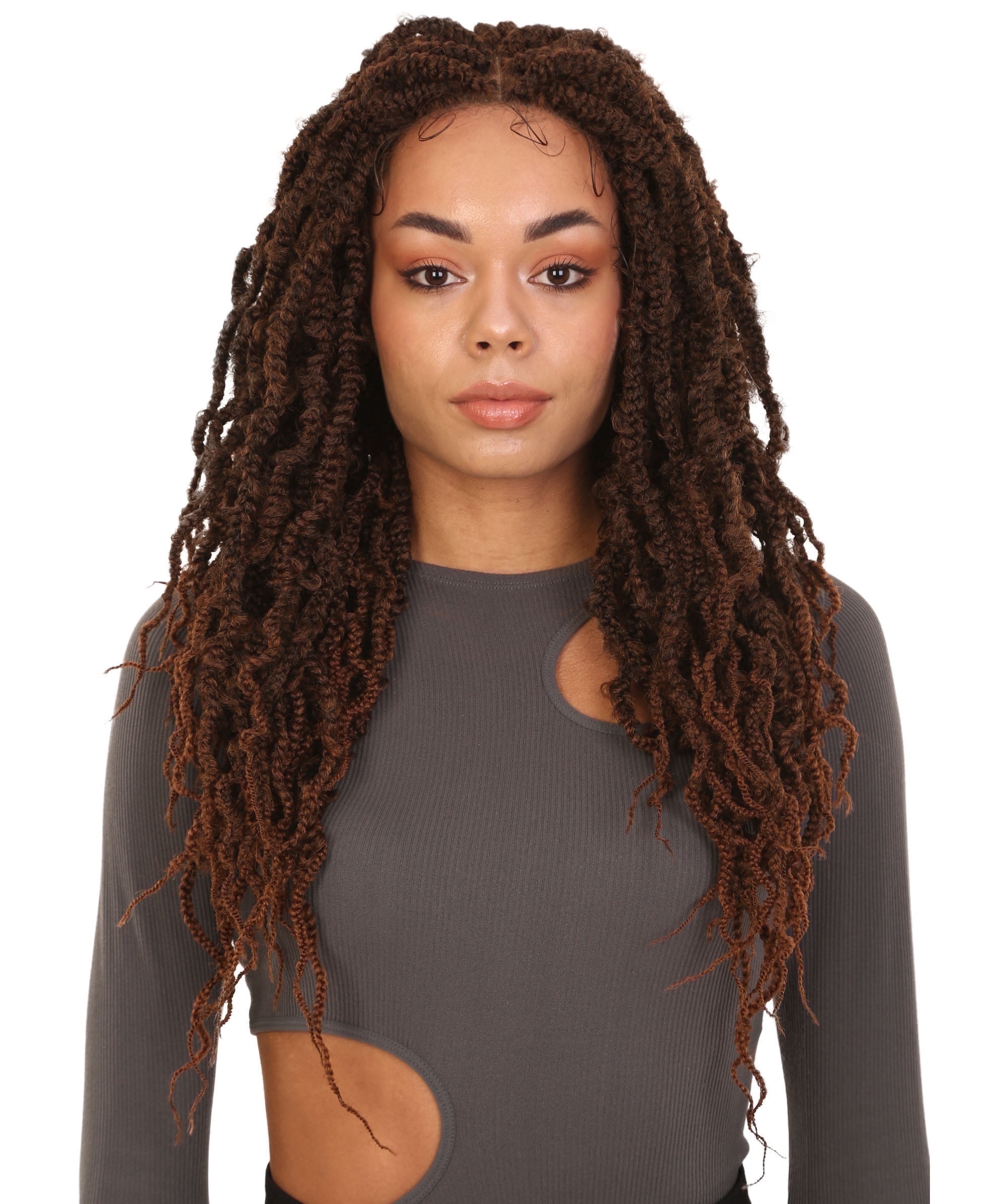 LUXLUXE Minia Curly Braid 27 inch Long 4X4 Hand Tied Lace Braid Braided Wig, Beauty Heat Resistant Fiber BLB-0155 (Black to Copper Blonde blend)