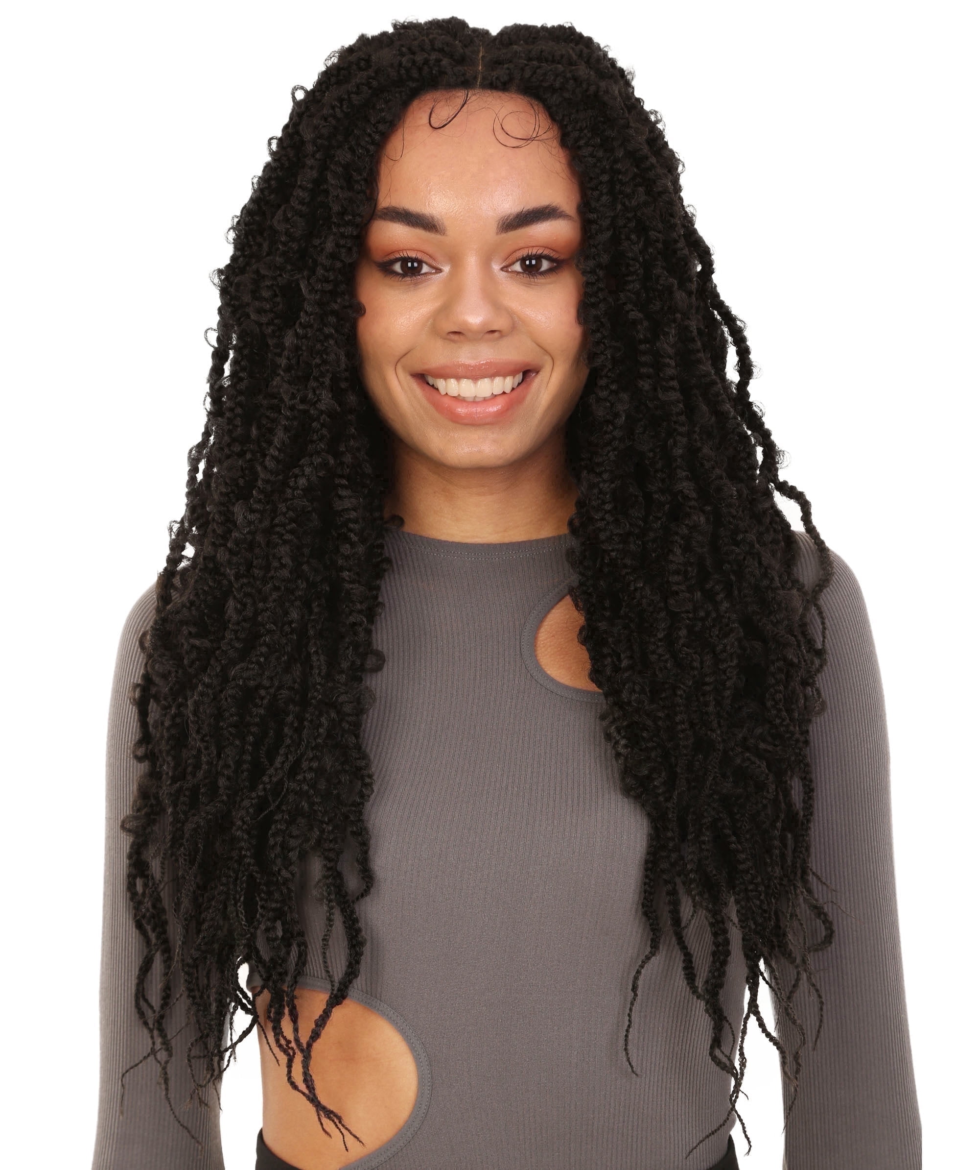 LUXLUXE 27" Synthetic Lace Braid Wig 4x4 HD Curly Braided Lace Front Wig for Women Halloween Cosplay Party Daily Wear