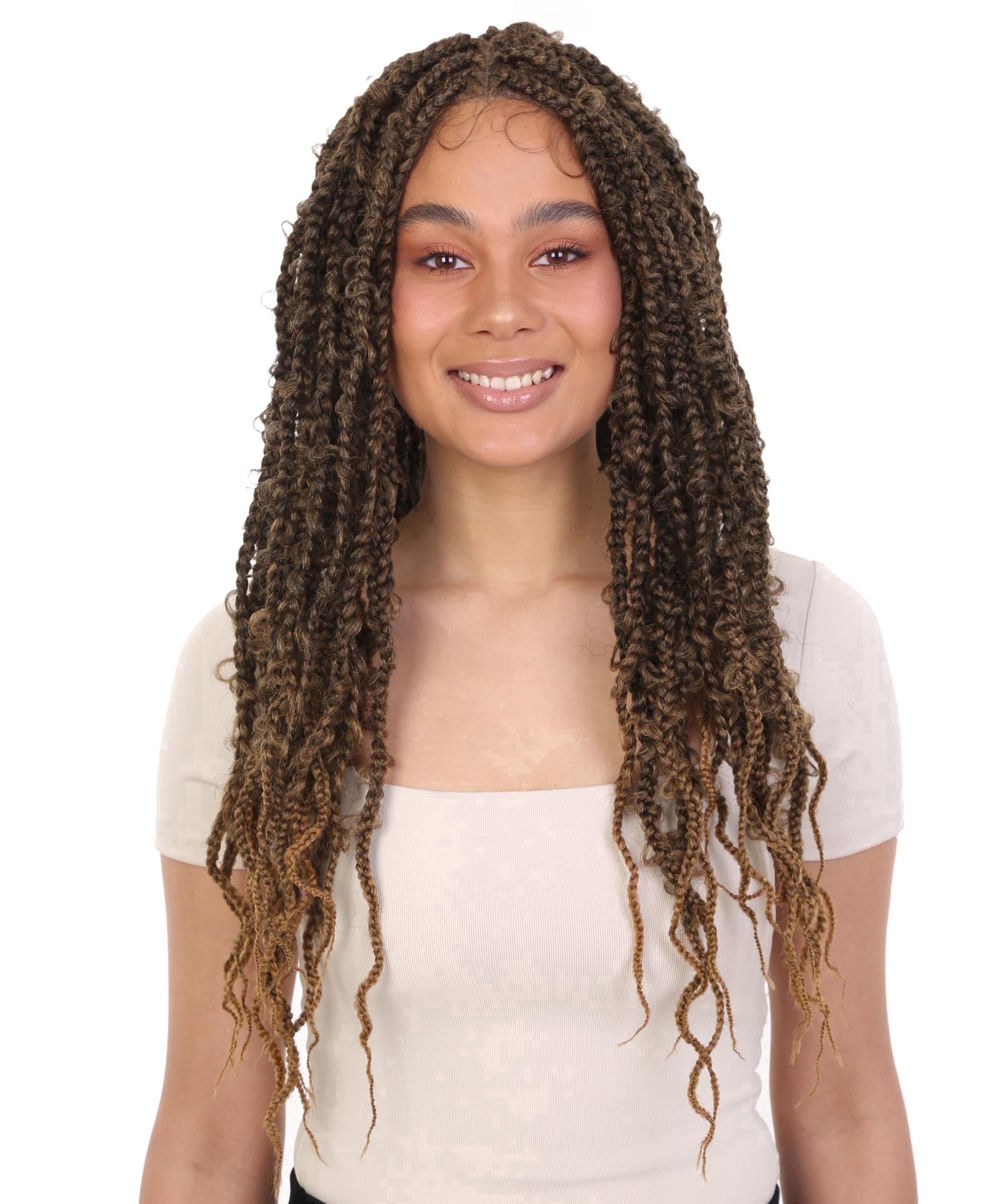 LUXLUXE Minia Curly Braided Lace Wig for Women, Long Hand-Tied, Black to Honey Blonde