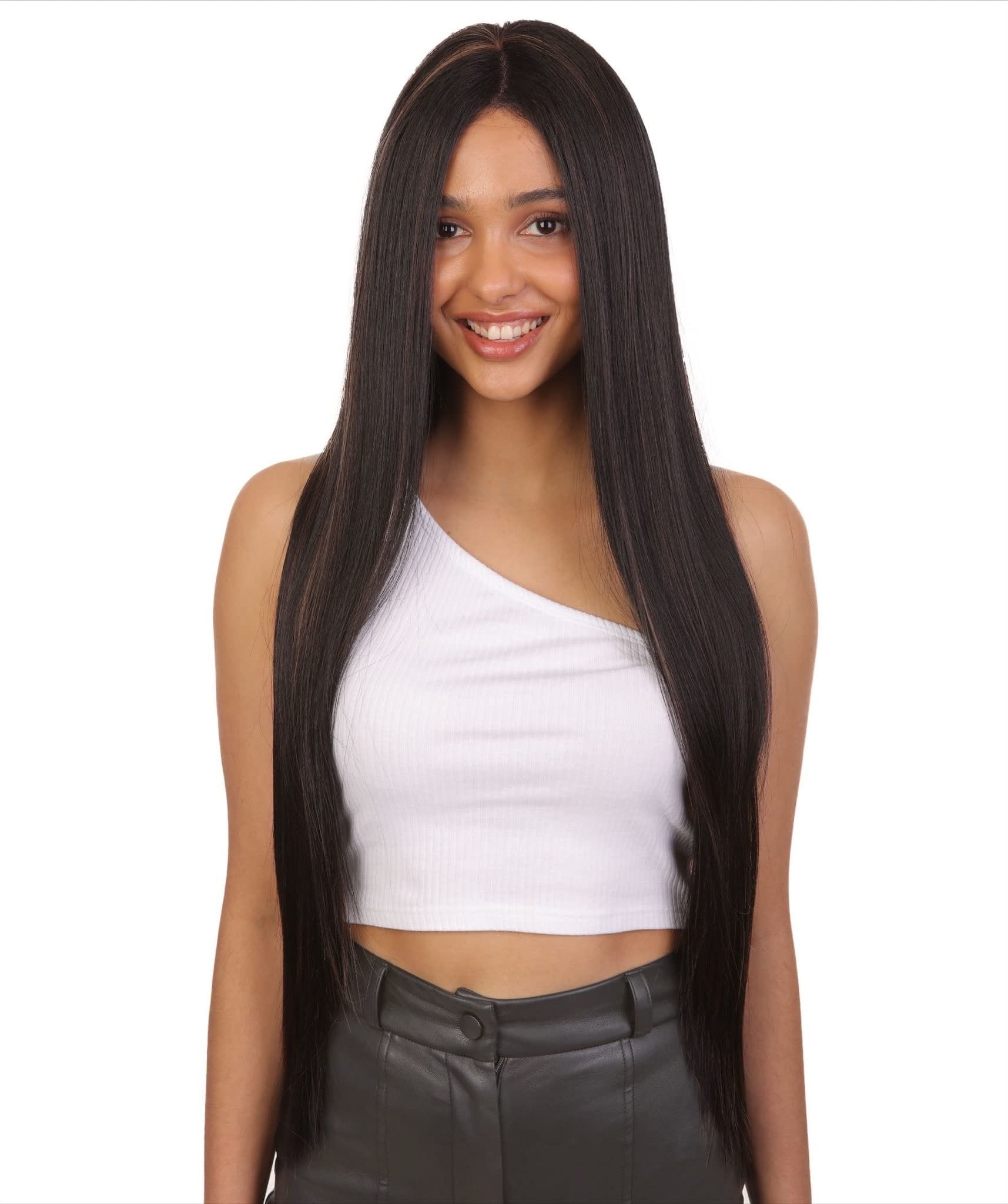 LUXLUXE Monique Straight 32-Inch Long 360 Degree HD Lace Front Wig with ...