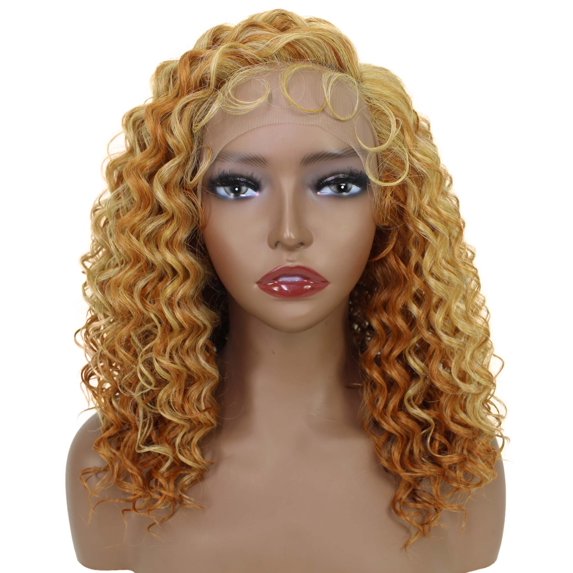 LUXLUXE Nadia 14.5” Side-parted HD Lace Front Medium Length Natural Looking Curls With Fine Baby Hair, Heat Resistant Fibers, (Strawberry Blonde)