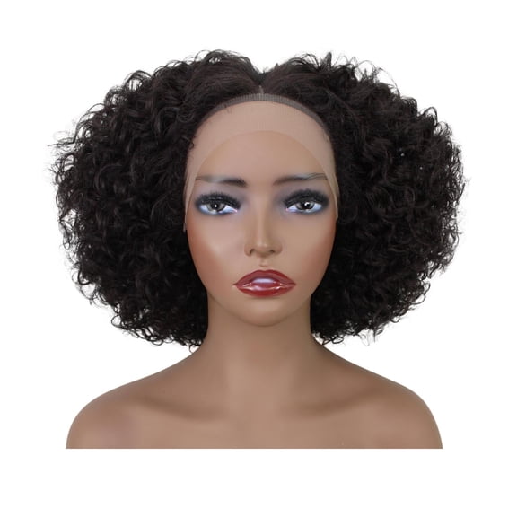 LUXLUXE Naomi 12" Yaki Curly Wig, 13x4 HD Lace Frontal Synthetic Wig, Heat-Resistant V Part Full Wig for Black Women, Party & Daily Wear -Dark Brown