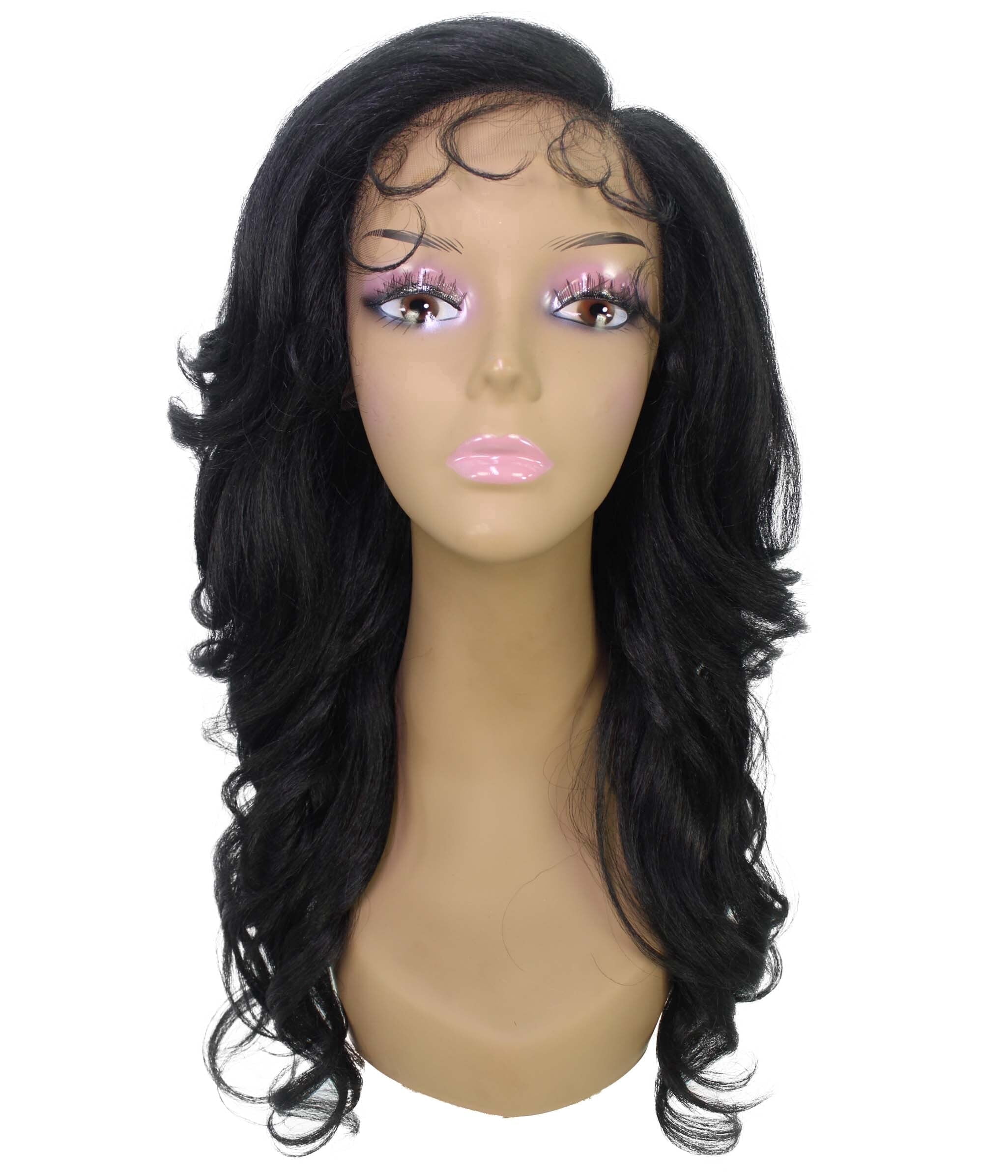 LUXLUXE Nia Wavy Glamour 20 in Long T Part Lace Front Wig, Heat Resistant Fibers, Black Color