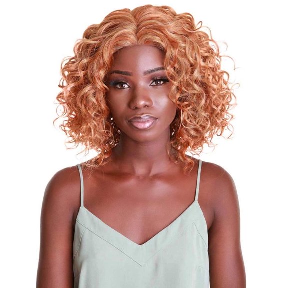 LUXLUXE Oya Curly 14.5 Inch Long 4X4 Hand-Tied Lace Front Wig, Good Heat Resistant Fiber, Strawberry Blonde