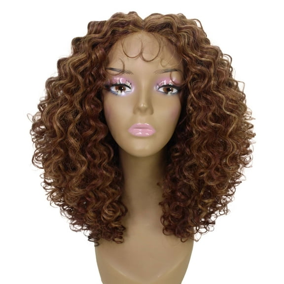 LUXLUXE Precious Curly 17 in Long Lace Front Wig, Heat Resistant Fibers, Copper Auburn Blend Color