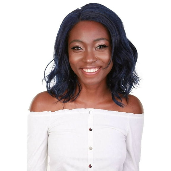 LUXLUXE Rayana Wavy 15 Inch Long 4X4 Hand-Tied Lace Front Wig, Good Heat Resistant Fiber,Blue and Black Blend