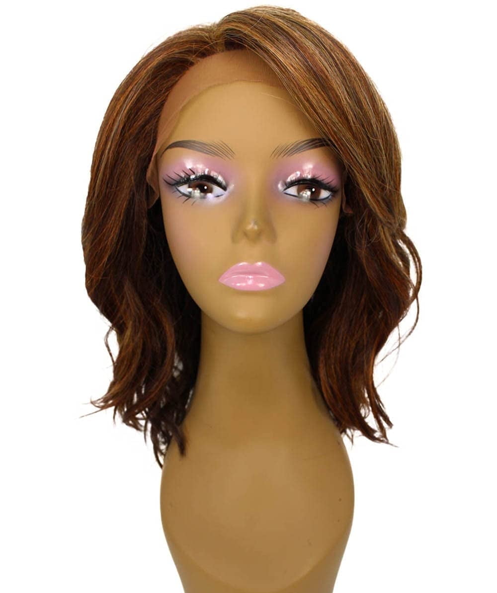 LUXLUXE Rayana Wavy 15 Inch Long 4X4 Hand-Tied Lace Front Wig, Heat Resistant Fiber, 20+ Shades of Natural, Dip Dyed, & Blended Colors (#BX4335 - Auburn Brown Blend)