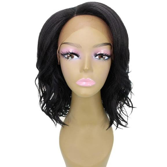 LUXLUXE Rayana Wavy 15 Inch Long 4X4 Hand-Tied Lace Front Wig, Heat Resistant Fiber,Natural Black