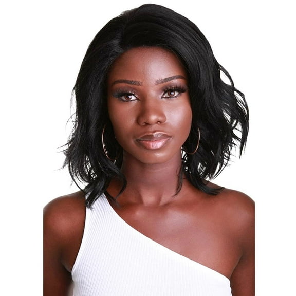 LUXLUXE Rayana Wavy 15 Inch Long 4X4 Hand-Tied Lace Front Wig, High-Quality Heat Resistant Fiber, 20+ Shades of Natural, Dip Dyed, & Blended Colors (#1 - Black)