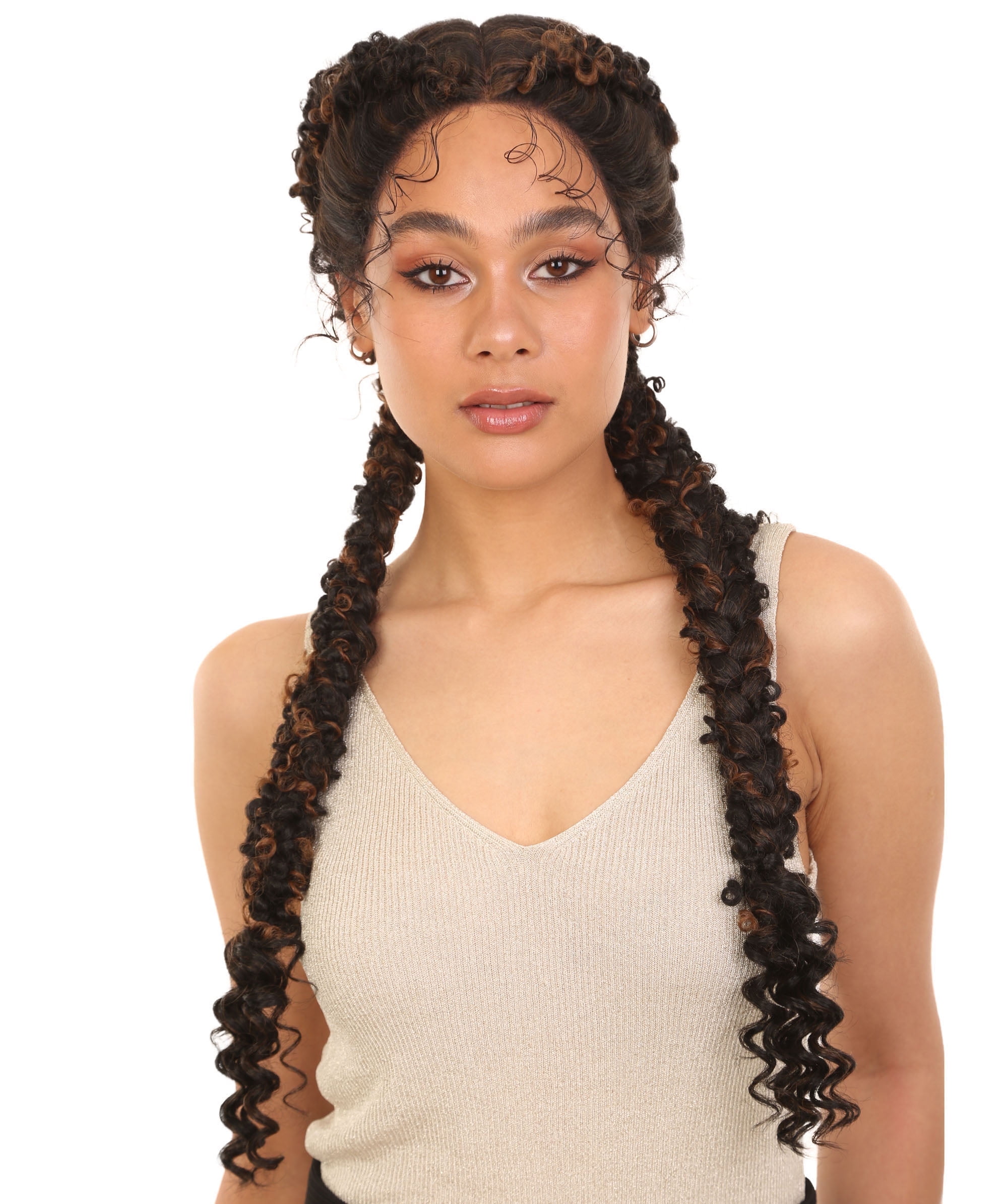 LUXLUXE Renee 27-inches ½Lace+Part French Butterfly Lace Braided Wig, Heat Resistant Fiber, Multiple Color Options