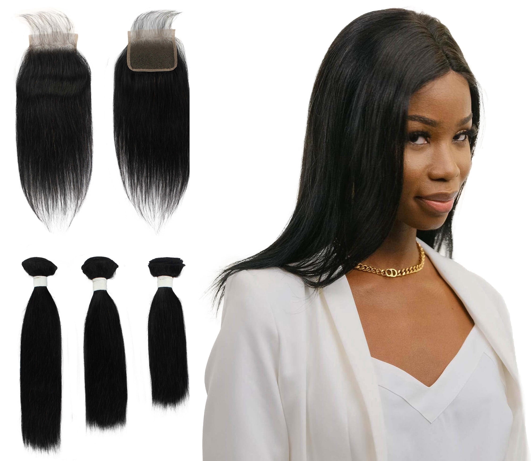 LUXLUXE Rico 100% Unprocessed A7 Grade Human Hair Bundle 10 Inches 101214 Lengths Free Part 4X4 Hand Tied Swiss Lace Closure