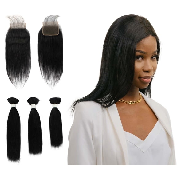 LUXLUXE Rico 100% Unprocessed A7 Grade Human Hair Bundle 10 Inches 101214 Lengths Free Part 4X4 Hand Tied Swiss Lace Closure