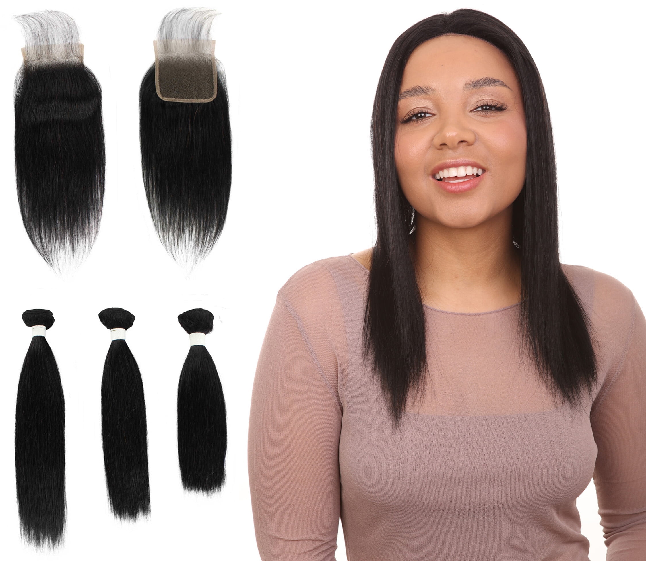 LUXLUXE Rico 100% Unprocessed A7 Grade Human Hair Bundle Free Part 4X4 Hand Tied Swiss Lace Closure