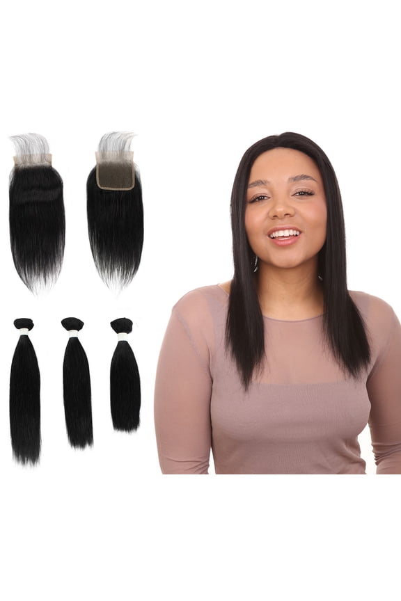 Rico 100% Unprocessed A7 Grade Human Hair Bundle Free Part 4X4 Hand Tied Swiss Lace Closure