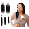 thumbnail image 1 of LUXLUXE Women Rico 100% Unprocessed A7 Grade Human Hair Bundle Free Part 4X4 Hand Tied Swiss Lace Closure, 1 of 4
