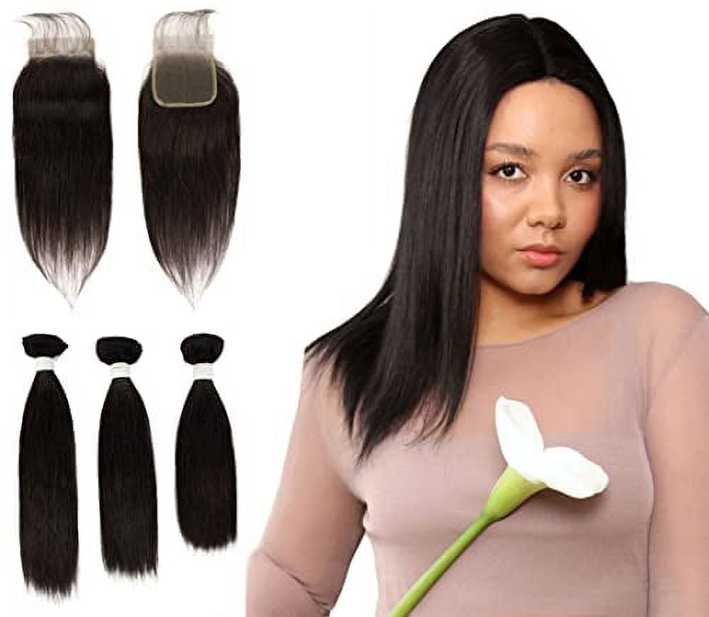 LUXLUXE Rico 100% Unprocessed A7 Grade Human Hair Bundle Free Part 4X4 Hand Tied Swiss Lace Closure