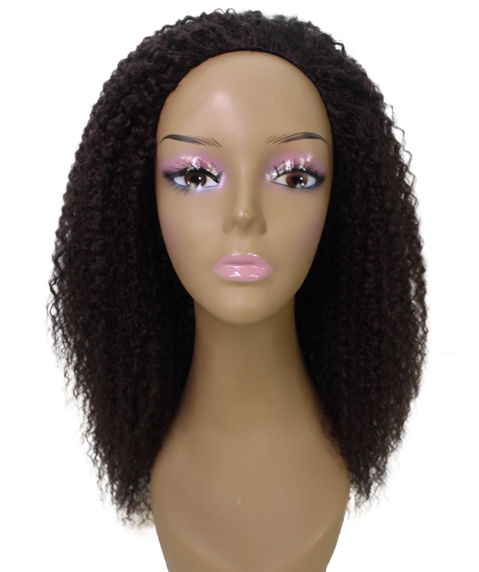 LUXLUXE Rosario Curly Body Waves 20 in Long Half Wig Mix Human Hair and Synthetic Fibers,Medium Brown