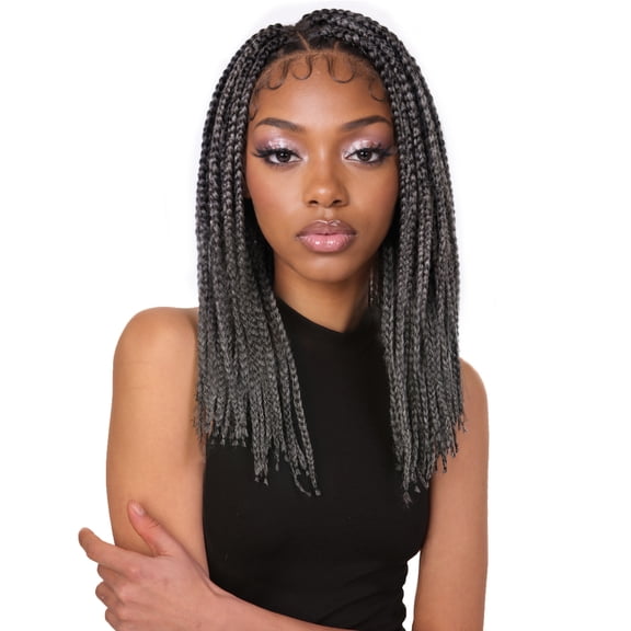 LUXLUXE Samone Curly Braided 21 in Long Braided Wig, Beauty Heat Resistant Fiber, Charcoal Grey