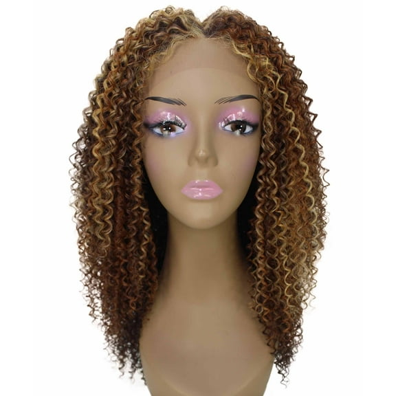 LUXLUXE Serenity Curly Ringlet 22 in Long Lace Front Wig, Heat Resistant Fibers, Auburn Brown Blend Color