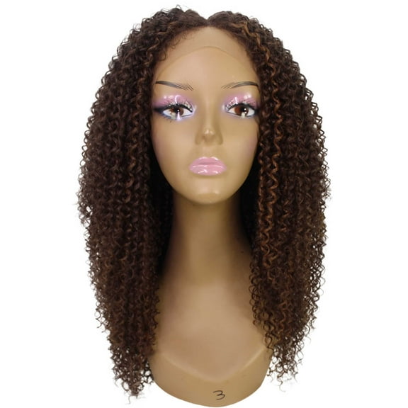 LUXLUXE Serenity Curly Ringlet 22 in Long Lace Front Wig, Heat Resistant Fibers, Brown with Caramel Highlights