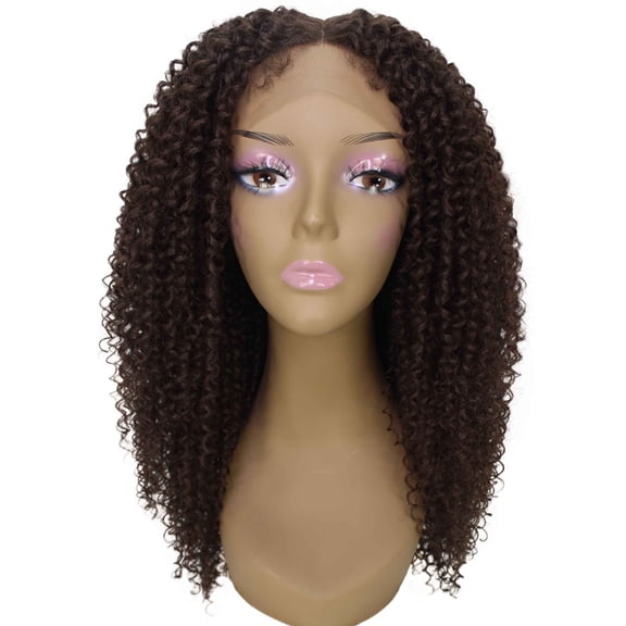 LUXLUXE 22" Curly Synthetic Ringlet Wig 4x4 HD Lace Heat Resistant Natural Middle Part Hairline for Wedding Party Daily Wear, Caramel Brown Blend