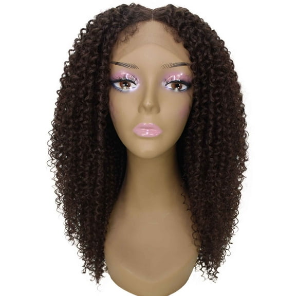 LUXLUXE Serenity Curly Ringlet 22 in Long Lace Front Wig, Heat Resistant Fibers, Caramel Brown Blend Color