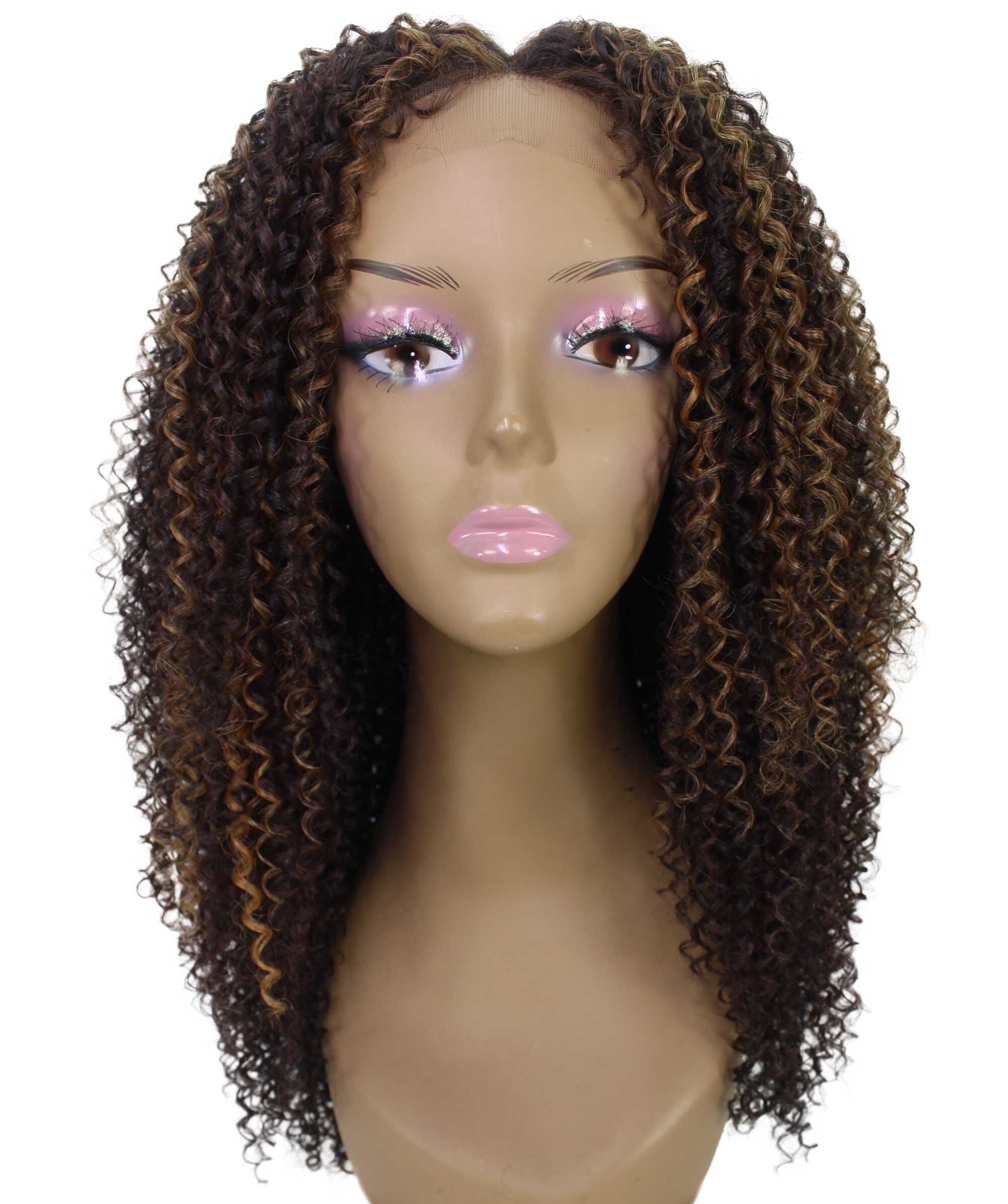 LUXLUXE Serenity Curly Ringlet 22 in Long Lace Front Wig, Heat Resistant Fibers, Medium Brown Color
