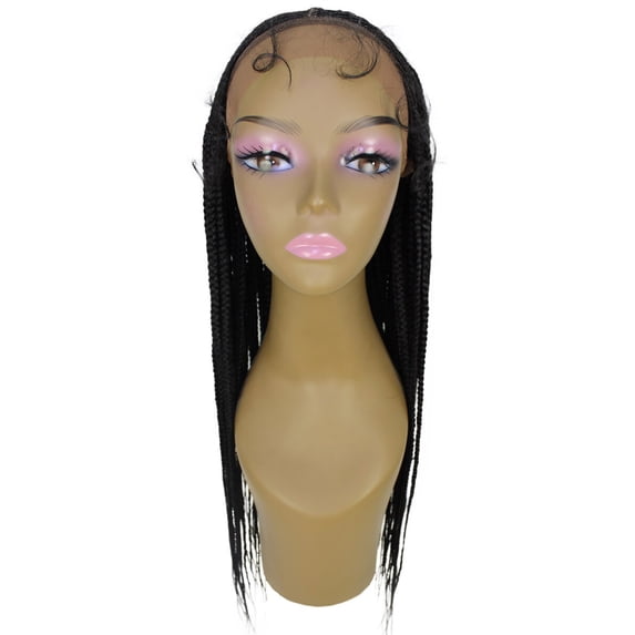 LUXLUXE Shanelle Straight 29 Inch Long 13X5 Hand-Tied Lace Braided Wig, Heat Resistant Fiber, 20+ Shades of Natural, Dip Dyed, & Blended Colors (#1B - Natural Black)