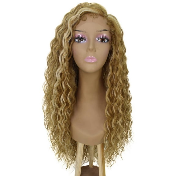 LUXLUXE Shanice Wavy Trendy 30 in Long Lace Front Cap Wig, Heat Resistant Fibers, Dip Dyed & Blonde Blended Color