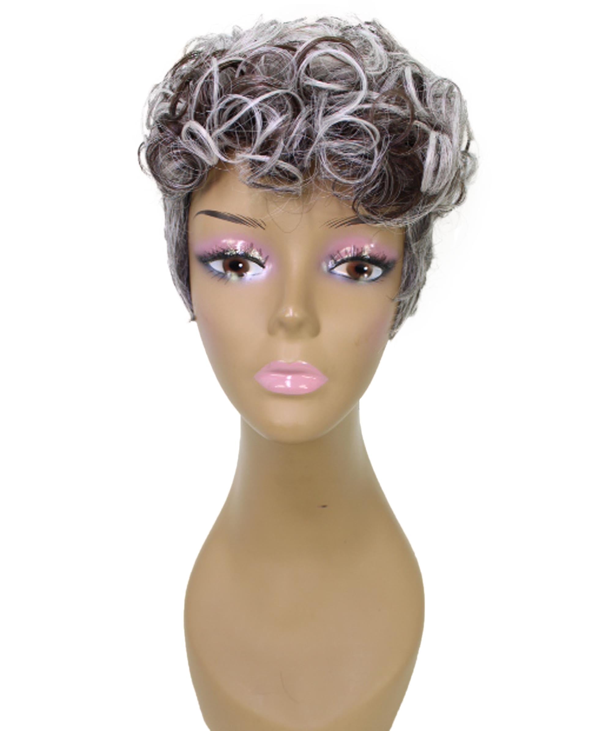 LUXLUXE Sydney Curly Layer 10 in Long Full Wig Full Cap Wig, Heat Resistant Fibers, Charcoal Mixed Gray