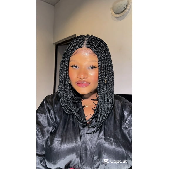 LUXLUXE Tiara Straight Braided 12 in Long 4X4 Hand Tied Lace Braid Braided Wig, Beauty Heat Resistant Fiber, Black Color