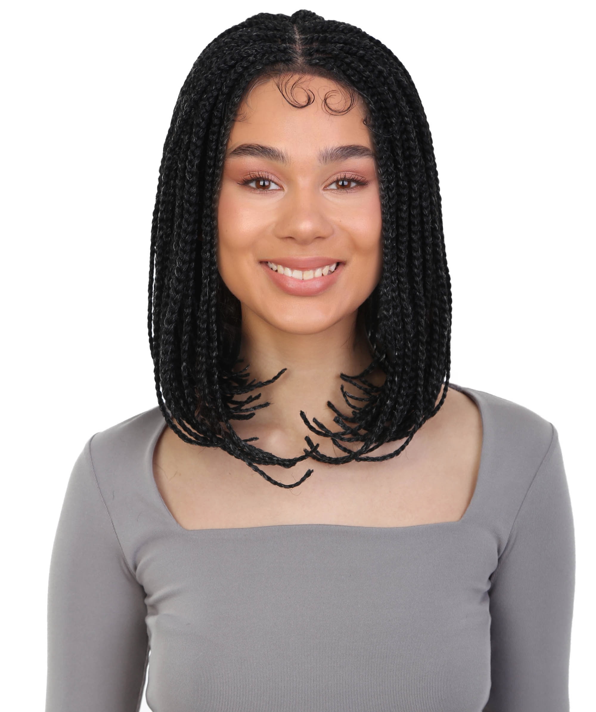 LUXLUXE Tiara Straight Braided 12 in Long 4X4 Hand Tied Lace Braid Braided Wig, Beauty Heat Resistant Fiber, Dip Dyed & Natural Black Blended Color