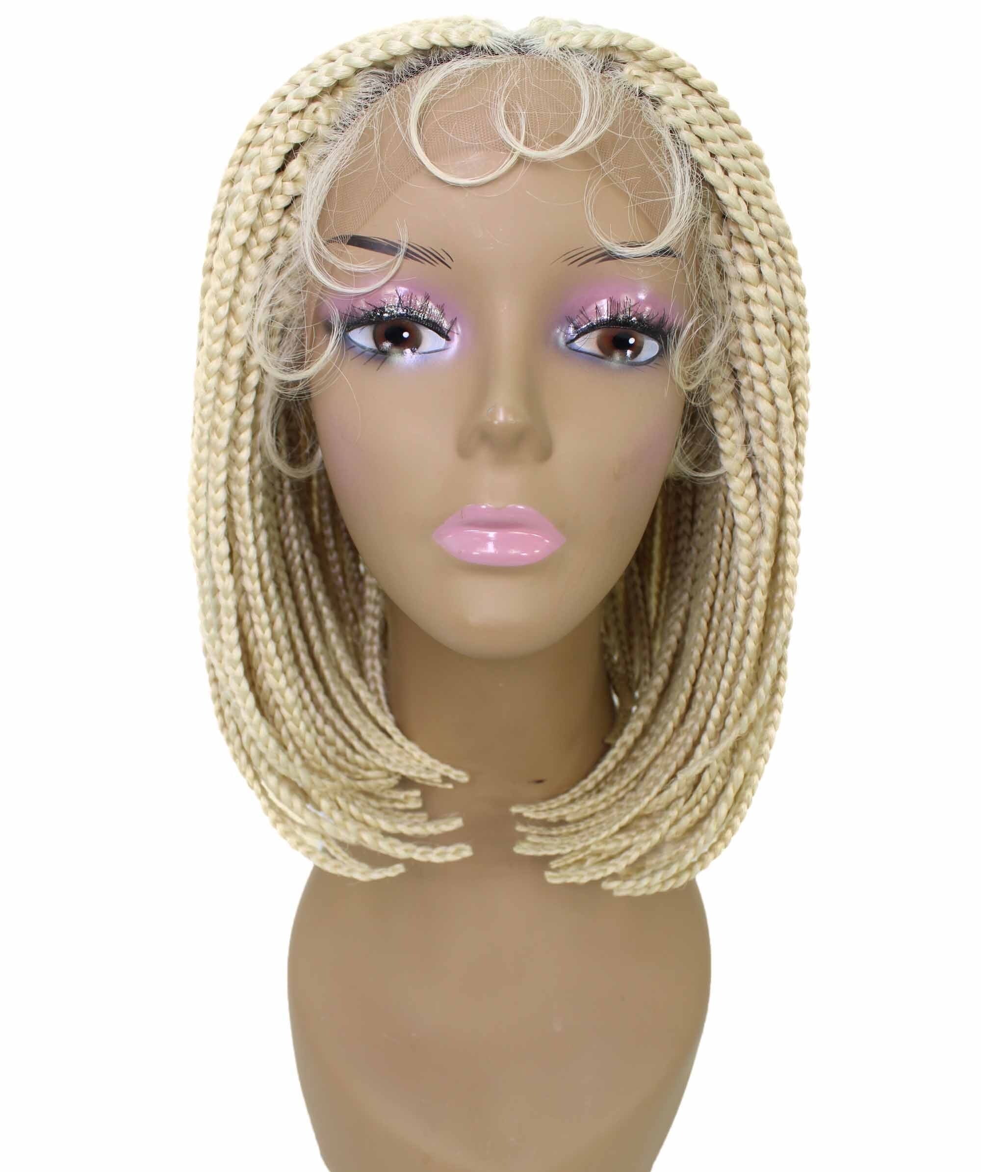 LUXLUXE Tiara Straight Braided 12 in Long 4X4 Hand Tied Lace Braid Braided Wig, Beauty Heat Resistant Fiber, Light Blonde Color