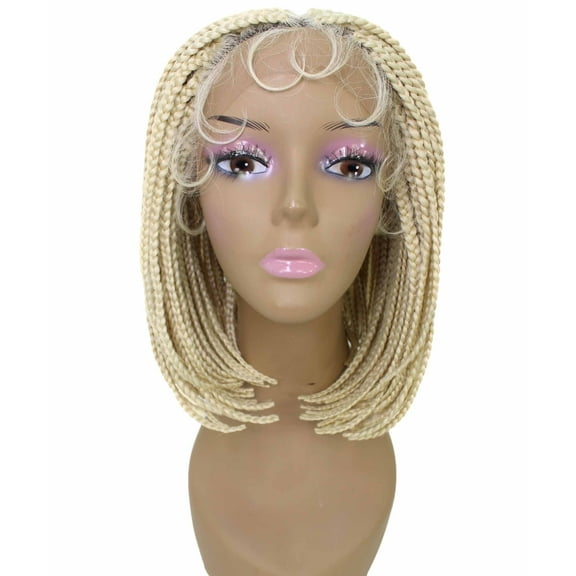 LUXLUXE Tiara Straight Braided 12 in Long 4X4 Hand Tied Lace Braid Braided Wig, Beauty Heat Resistant Fiber, Light Blonde Color
