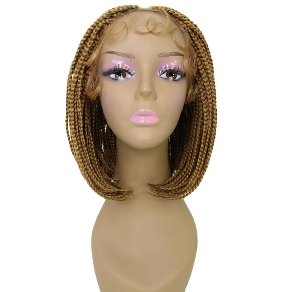 LUXLUXE Tiara Straight Braided 12 in Long 4X4 Hand Tied Lace Braid Braided Wig, Heat Resistant Fiber, Dip Dyed & Golden Blonde Blended Colors