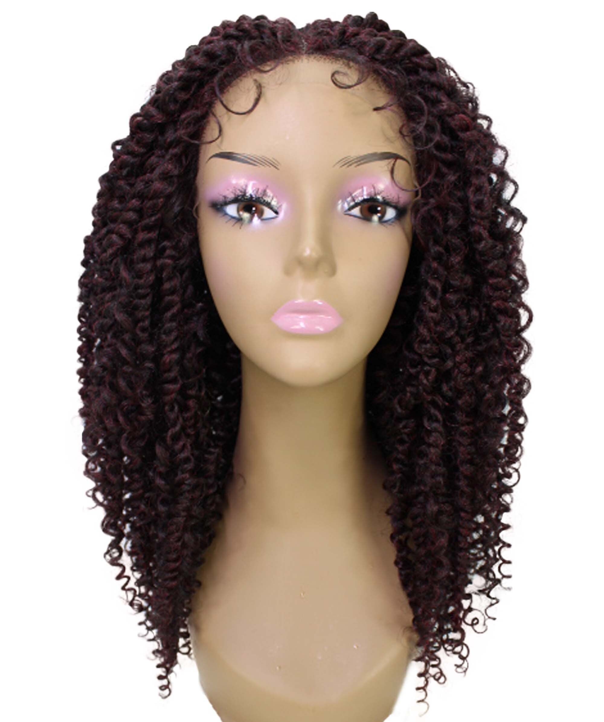 LUXLUXE Tierra Curly 19 in Long 4x4 Hand Tied Lace Braid Braided Wig, Beauty Heat Resistant Fiber, 20+ Shades of Natural, Dip Dyed, & Blended Colors