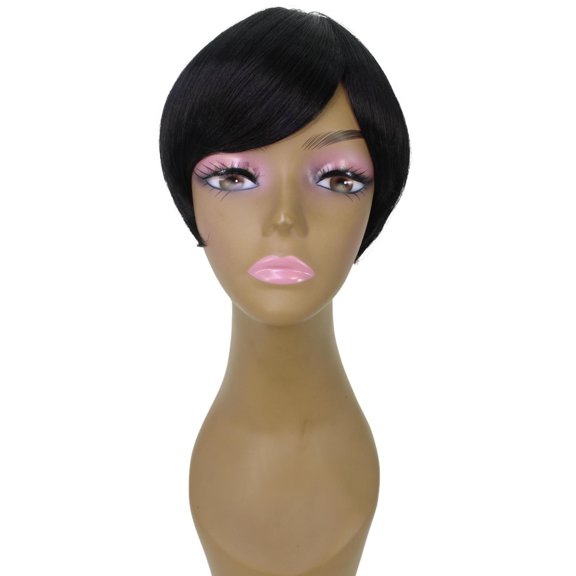LUXLUXE Trinity Straight Bob 9 in Long Full No Lace Wig, Heat Resistant Fibers, Black Color