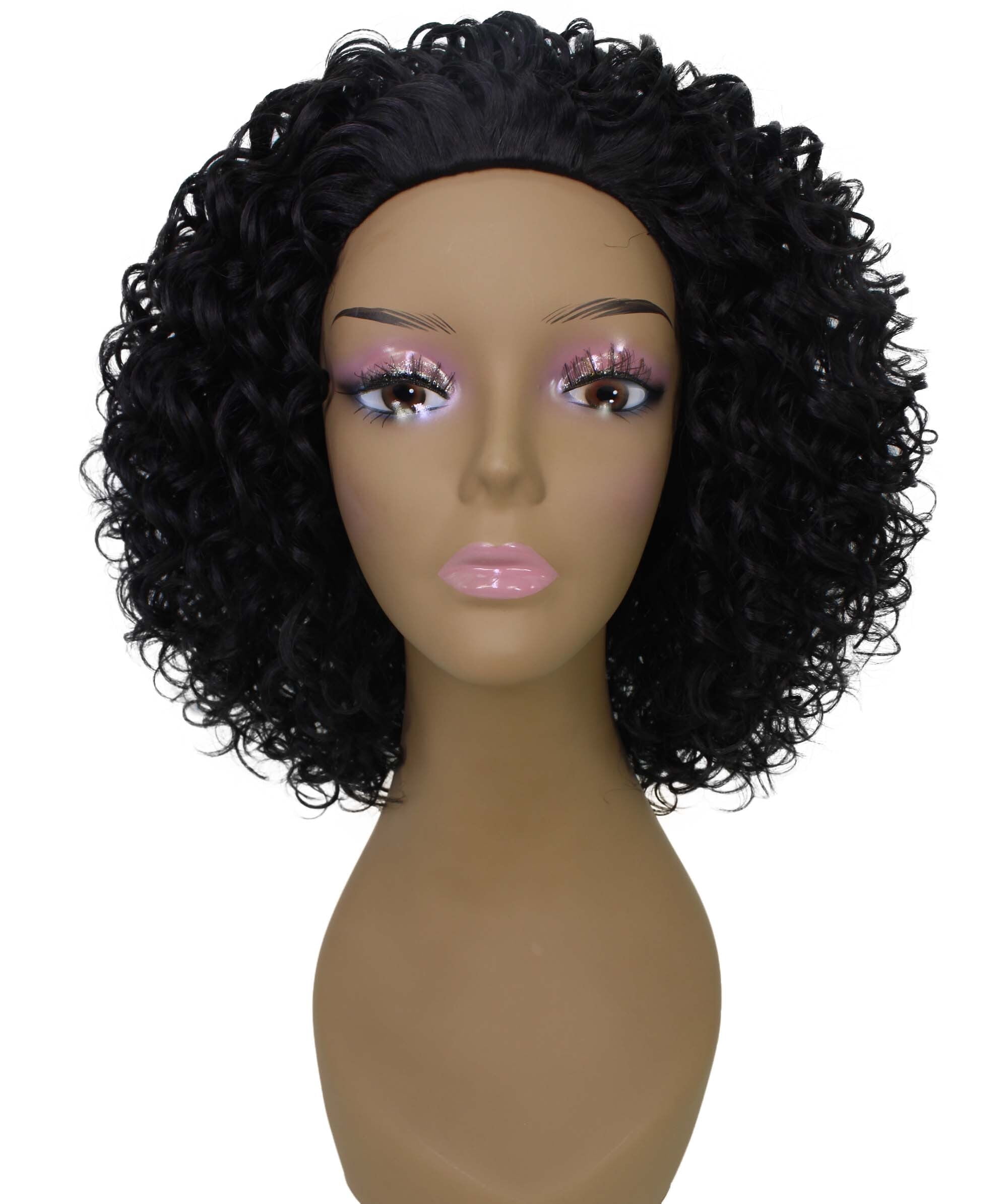 LUXLUXE 13.5" Kinky Curly Half Wig for Black Women – Mixed Hair Fluffy Short Layered Drawstring Headband Wig for Daily Wear, Parties & Events