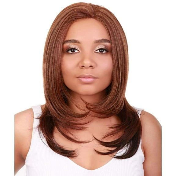 LUXLUXE Valona Straight 20 Inch Long 4X4 Hand-Tied Lace Front Wig, Heat Resistant Fiber, 20+ Shades of Natural, Dip Dyed, & Blended Colors (#BX303 - Copper Auburn Blend)